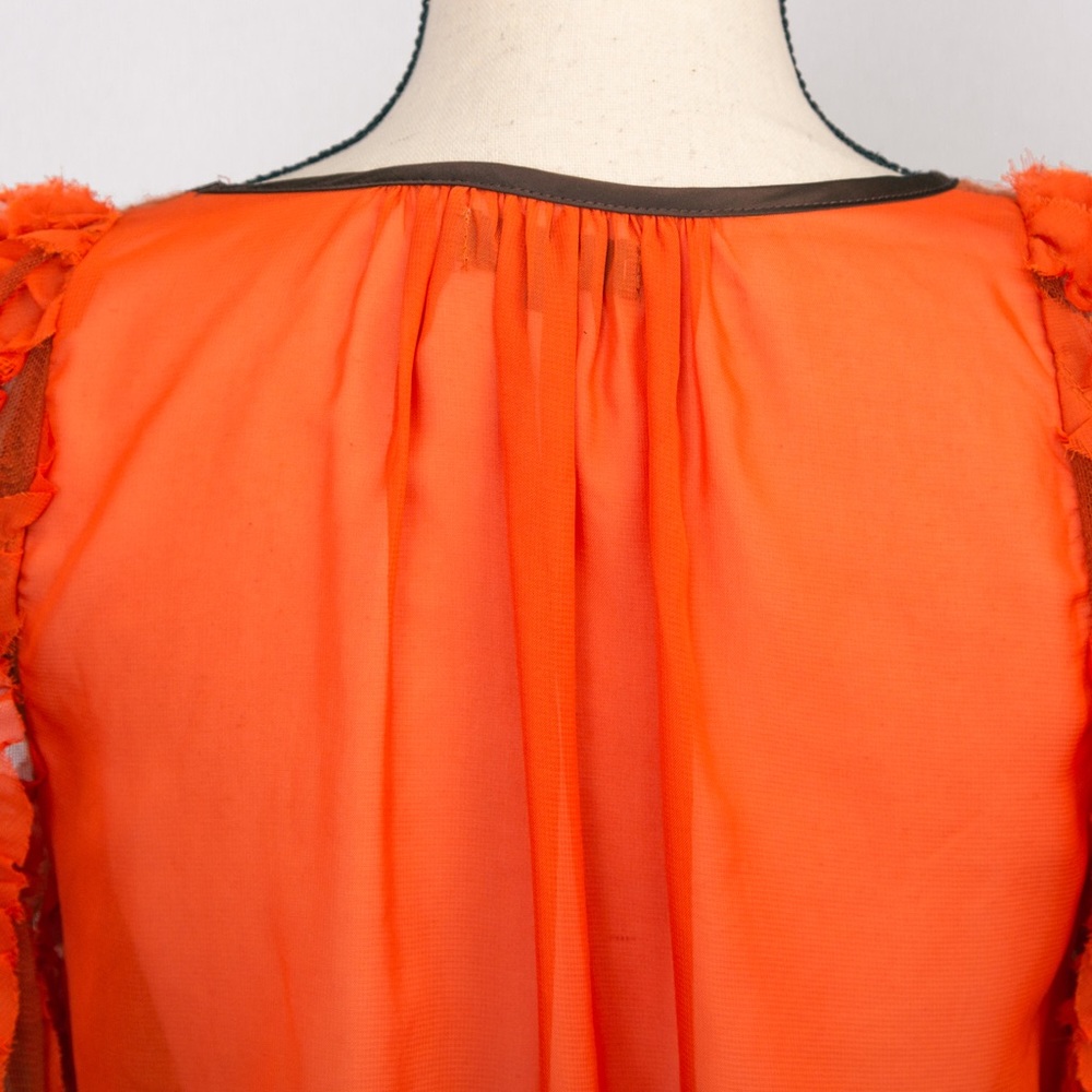 Boho sheer cutout balloon sleeve top 3/4 length sleeve rust orange Ryu S fall - Picture 5 of 10